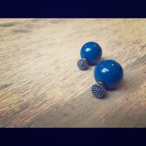 Two-sided blue, gold earrings